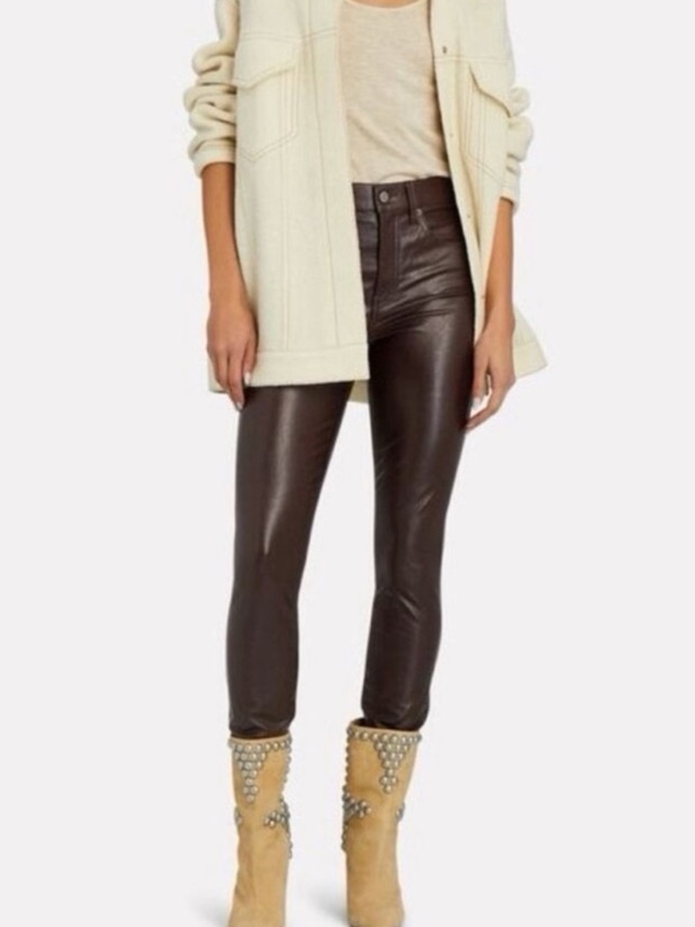 VERONICA BEARD Debbie Skinny High Rise Vegan Leather Pants size 27 / 4 in Brown